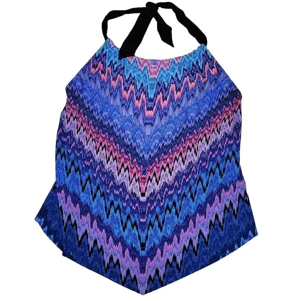 Aqua Green High Neck Angled Tankini Top Multicolor Size Large